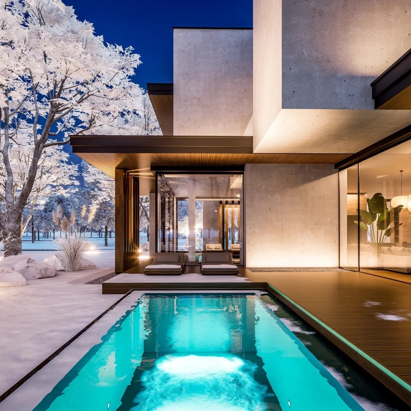 Luxurious residential hot tub in a modern home backyard at evening